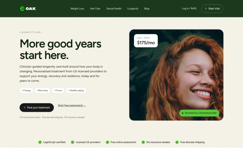 Oak Longevity website screenshot