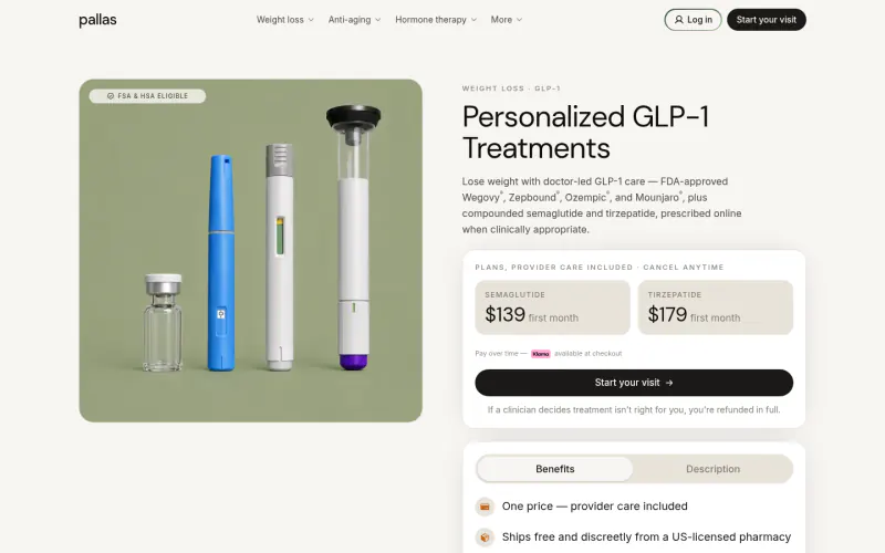 Pallas Health website screenshot