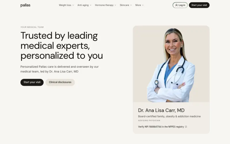 Pallas Health website screenshot